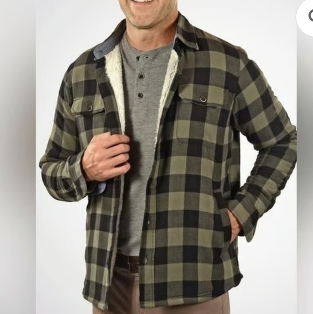 Tailor Vintage Men's M Shacket Sherpa Lined Buffalo Plaid Green Mistletoe